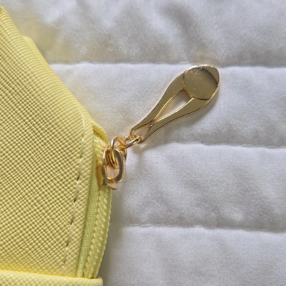 TEACH pouch with zipper chenille letters NWOT MATERIAL easy wipe off pale yellow